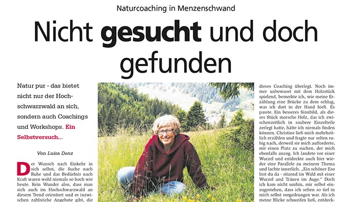 Wie L. Denz vom Hochschwarzwaldkurier das NaturCoaching bei mir erlebt hat